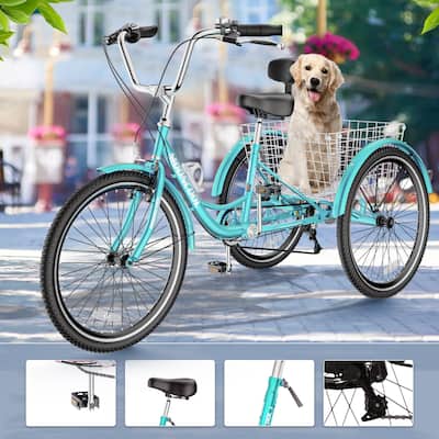 DoCred Adult Tricycle 7 Speed 24"/26" Three Wheel Bike with Basket