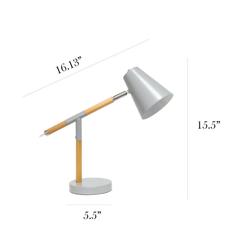 Simple Designs Matte and Wooden Pivot Desk Lamp - 16.13 X 5.50 x 15.50 (L x W x H)