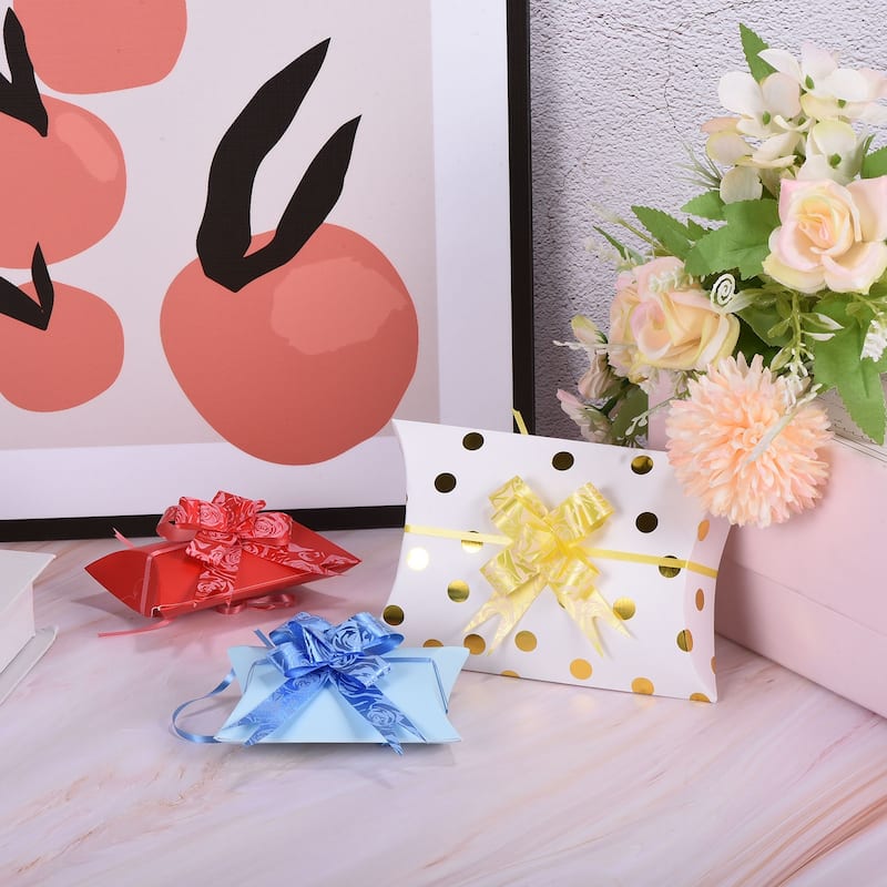 100Pcs 3.3inch Pull Bows Ribbon Gift Wrapping Pull Bow Rose Pattern White