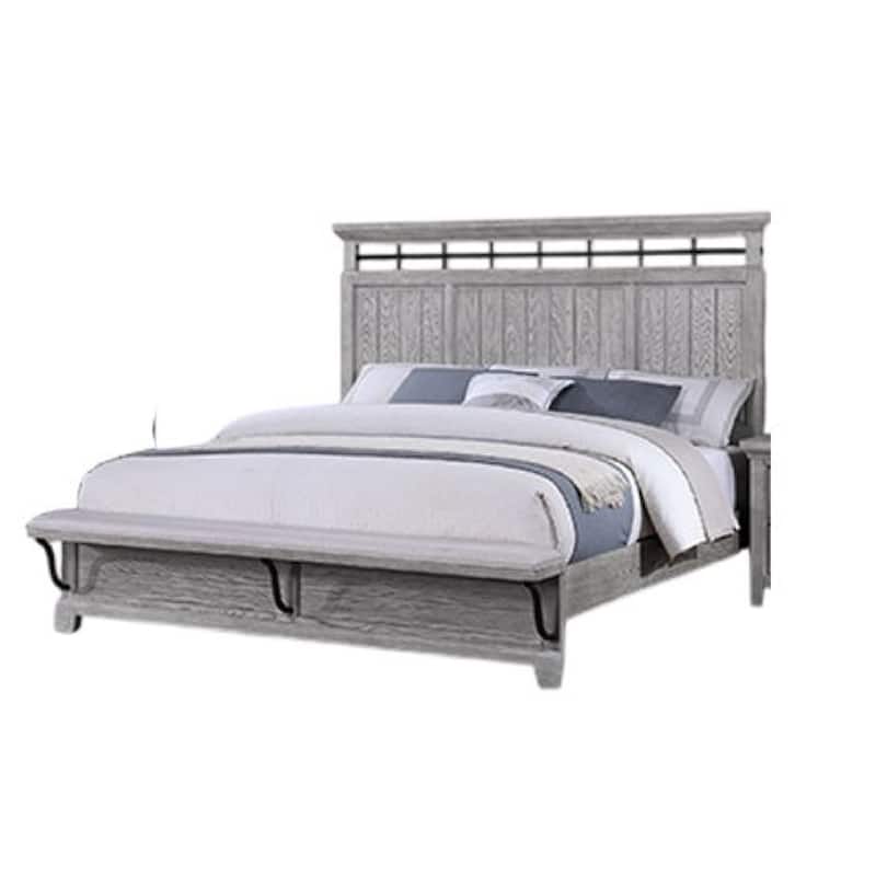 Bix King Size Bed w Upholstered Footboard, Light Gray Wood Grain