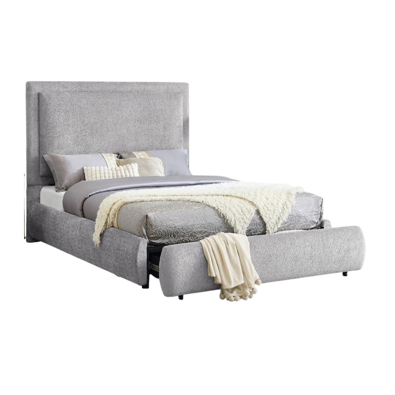 Reby King Size Bed w Storage Drawer, Gray Chenille Upholstery