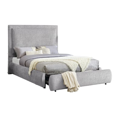 Reby King Size Bed w Storage Drawer, Gray Chenille Upholstery