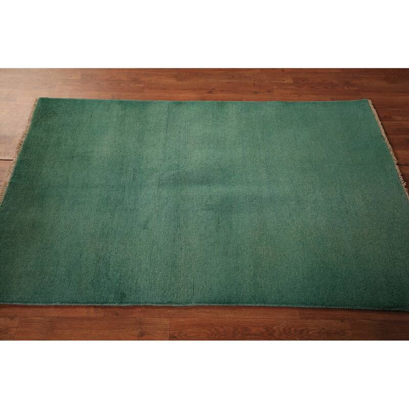 Green Modern Gabbeh Oriental Foyer Rug Hand-Knotted Wool Carpet - 3'1" x 4'10"