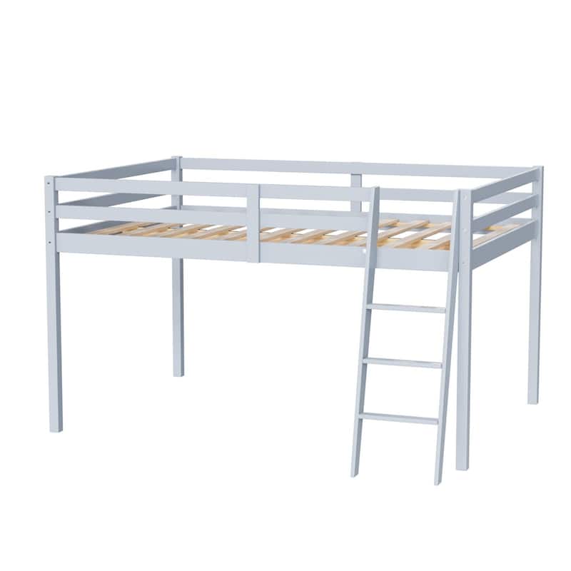 Espresso Wood Junior Loft Bed with Stairs for Adults, Kids and Young Teens