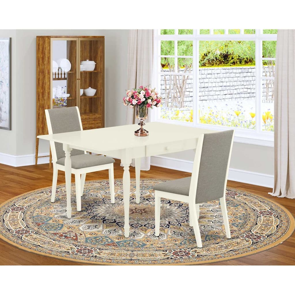HomeStock 3-Pc Linen White Finish Rectangular Solid Wood Top With Dropleaf Dining Table Set