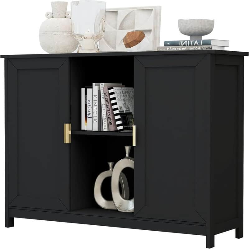 Credenza Buffet Cabinet Wooden Coffee Bar Cabinet - 11.8"D x 39.4"W x 30.7"H - Black