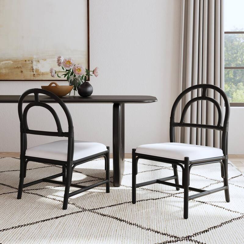 Arched Rattan Handmade Cushioned Dining Chairs (Set of 2) by East at Main - Set of 2