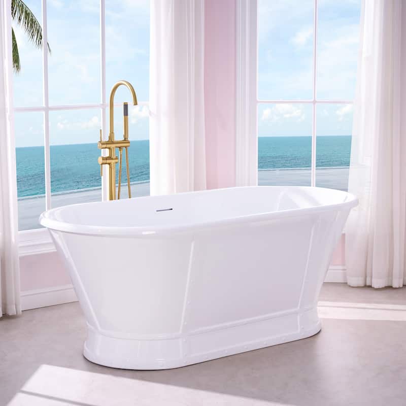 66'' W,73 GALLONS Freestanding Acrylic Soaking Bathtub With Drain And Overflow Holes