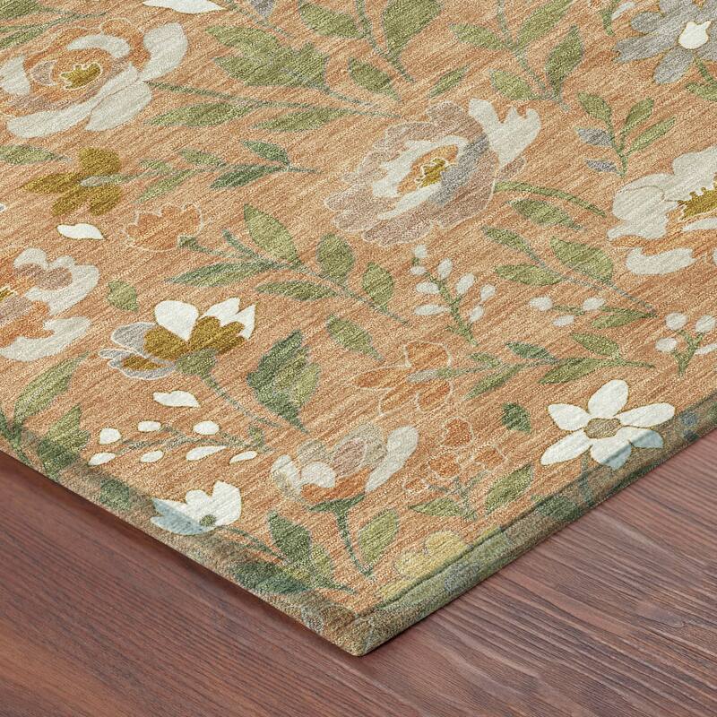 Machine Washable Indoor/ Outdoor Floral Garden Chantille Rug
