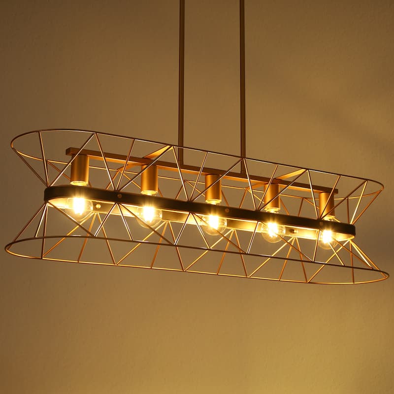 Modern Black Gold 5-Light Chandeliers Geometric Pendant Light Fixtures for Dining Room - 39.4 " × 10 " × 9.6 "
