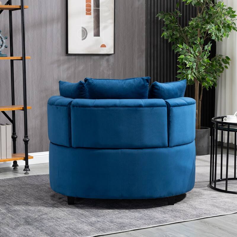 Oversized Barrel Accent Chair with 3 Pillows, Velvet Tufted Upholstered Round Club Chair, Ergonomic Reading Sofa Chair