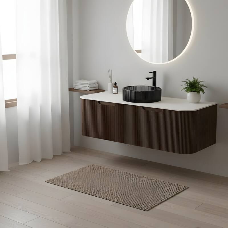 Wall Mounted Bathroom Vanity with Transparent Black Round Glass Basin