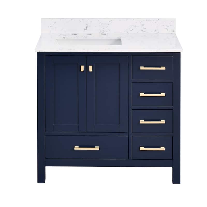 StarrySky 36 inch Undermount Left Sink Bathroom Vanity with Engineered Carrara Marble Top