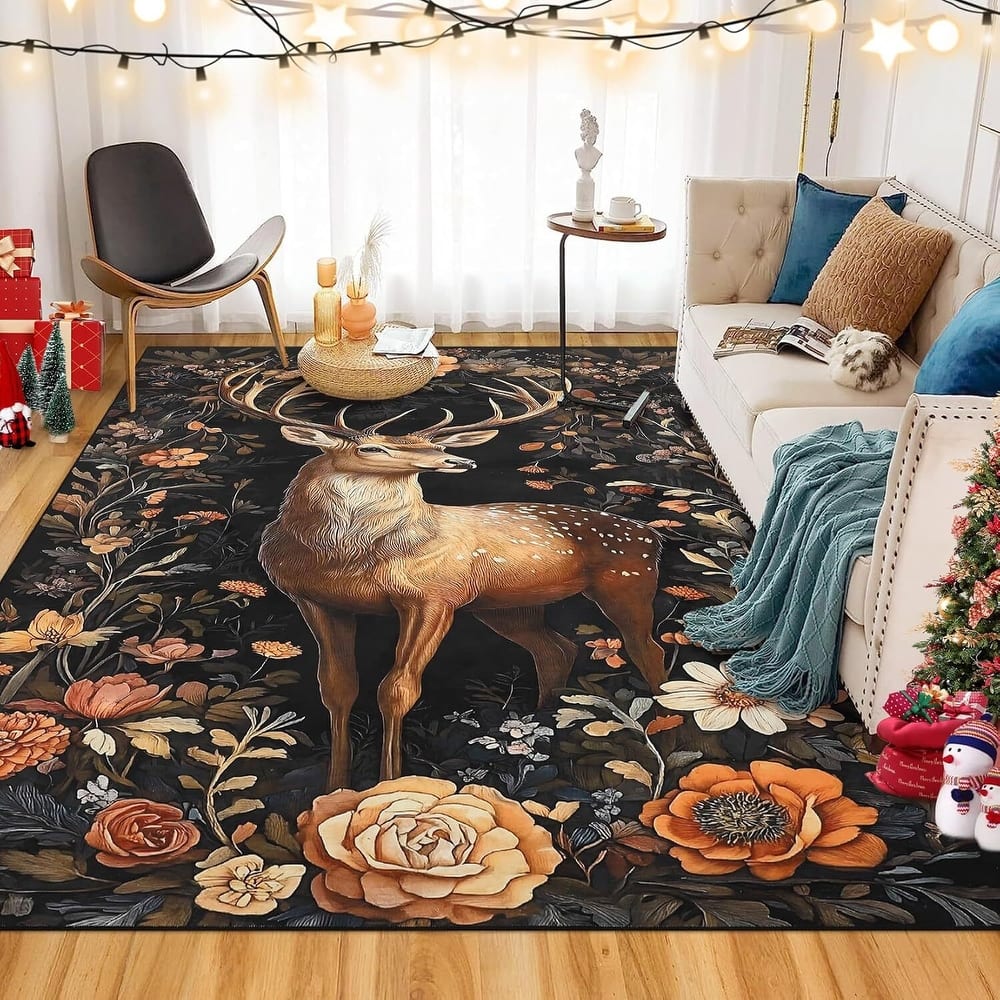 GustoWave 2*3ft Christmas Elk Statue Washable Soft Area Rug for Holiday Decor - 1'6" x 2'6"