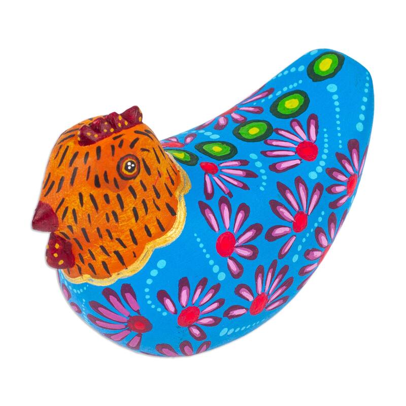 Novica Handmade Blue Hen Wood Alebrije Figurine