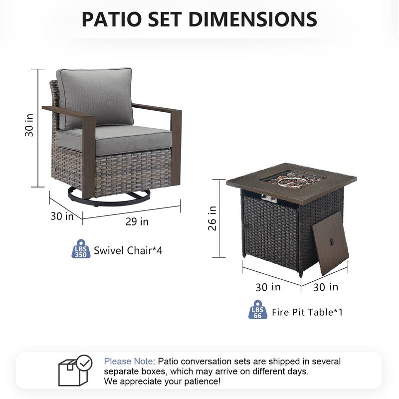 Pocassy Outdoor 30" Fire Pit Table with Sofa Swivel Chair Set