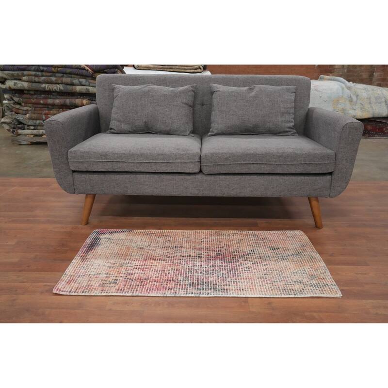 Hand Knotted Oriental Viscose Silk Carpet Modern All-Over Peach Abstract Area Rug - 4' 0'' X 2' 0''