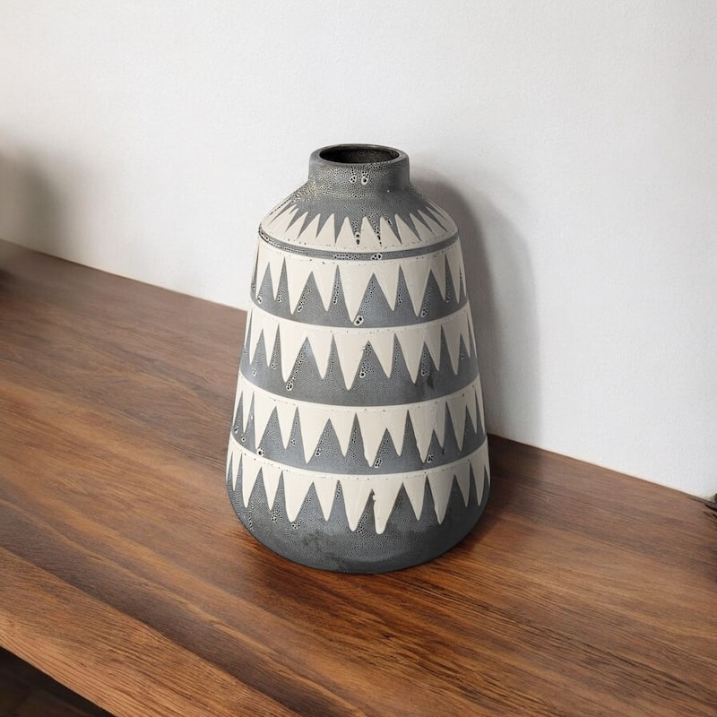 Modern Gray & Ivory Ceramic Vase 10-Inch Abstract Matte Cylinder Decor for Table - 7" x 7" x 10"