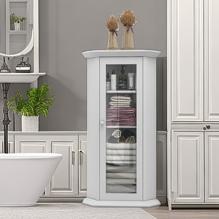 Bathroom Storage Cabinet with Glass Doors and 4 Shelves,Door Glass Cabinet - Bed Bath & Beyond ...