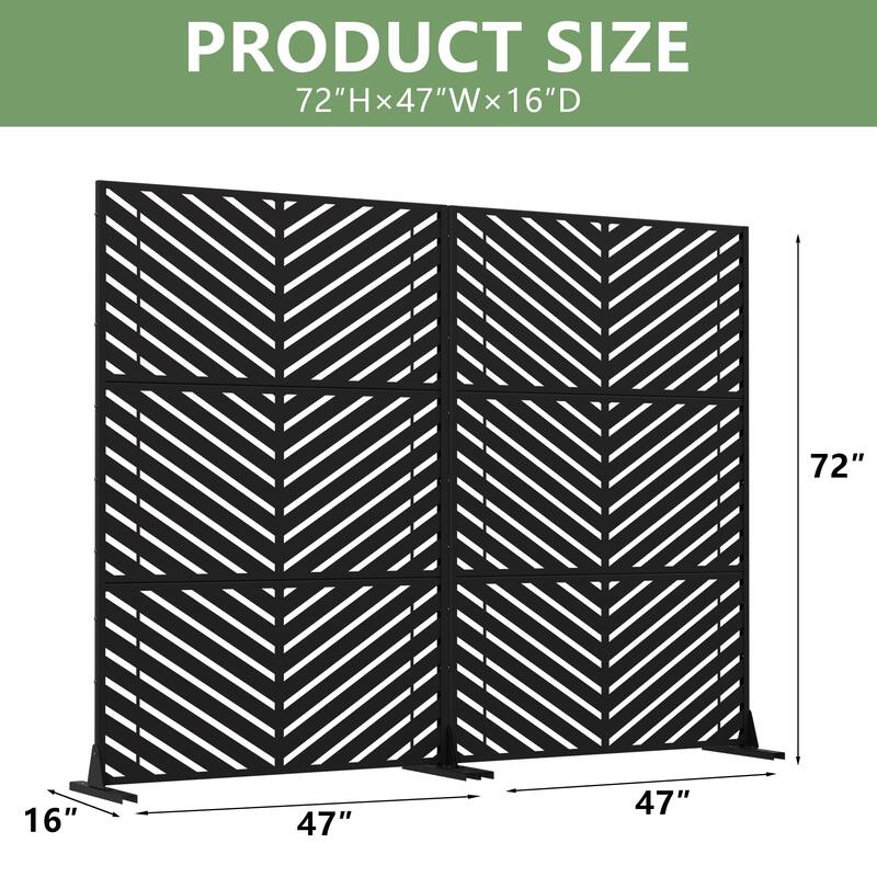 Outdoor Privacy Screen 2-Panel Chevron Metal Privacy Fence with Wind-Resistant Base Durable Decorative Divider