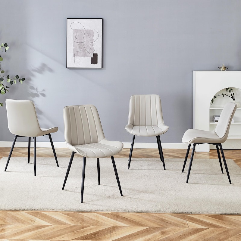 Dining Chair Set of 4, Vertical Striped Backrest Dining Chair with Metal Legs Leisure Chair for Dining Room kitchen