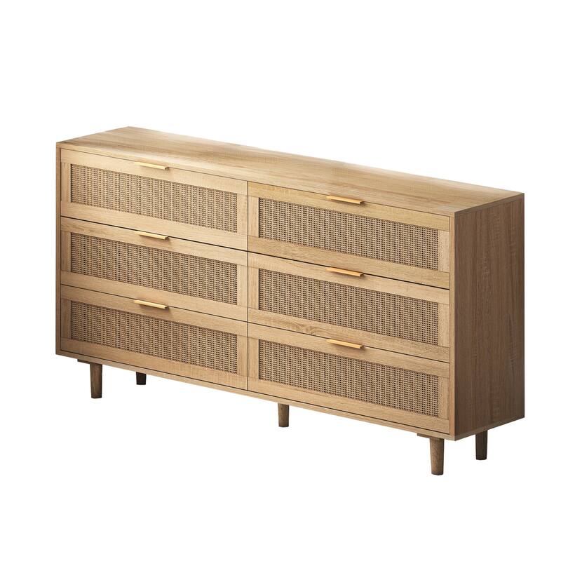 59.06" 6-Drawers Rattan Storage Cabinet Rattan Drawer, for Bedroom, Living Room