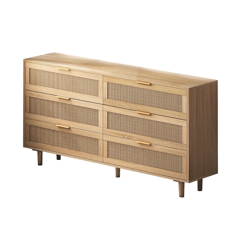 59.06"6-Drawers Rattan Storage Cabinet Rattan Drawer