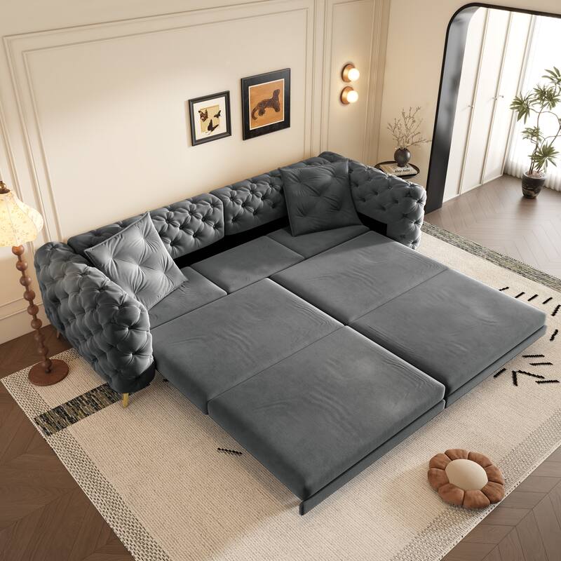 97.7" 3-in-1 Convertible Sleeper Sofa, Pull Out Sofa Bed with Ottoman, 4-Seater for Small Spaces & Apartments - Dark Grey
