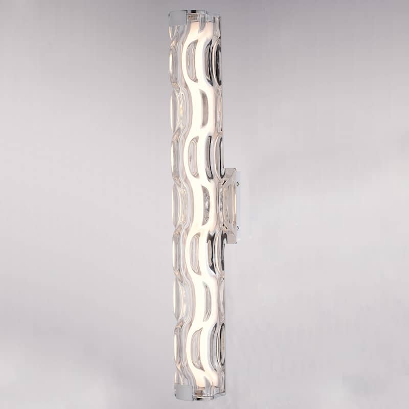 Marseille 1-Light Bathroom Vanity Lighting Fixture, Clear Wave Glass Shade, Dimmable, Integrated LED, Wall Mounted Sconce
