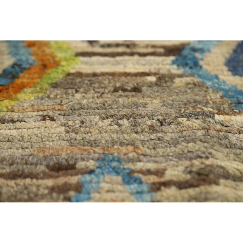 Multi-Color Geometric Moroccan Oriental Rug Hand-Knotted Wool Carpet - 7'0" x 9'7"