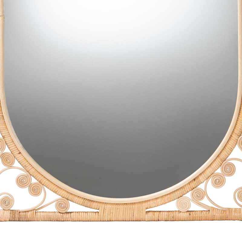Isley Modern Bohemian Natural Brown Rattan Accent Wall Mirror