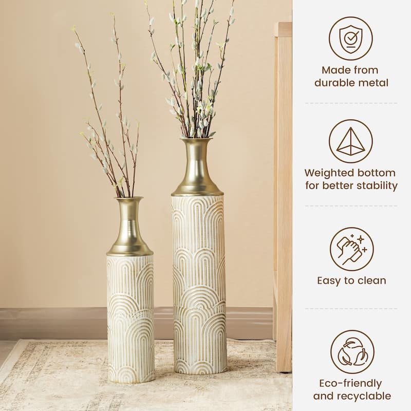 Glitzhome Set of 2 Modern White Black and Gold Metal Floor Vases Fall Thanksgiving Gifts
