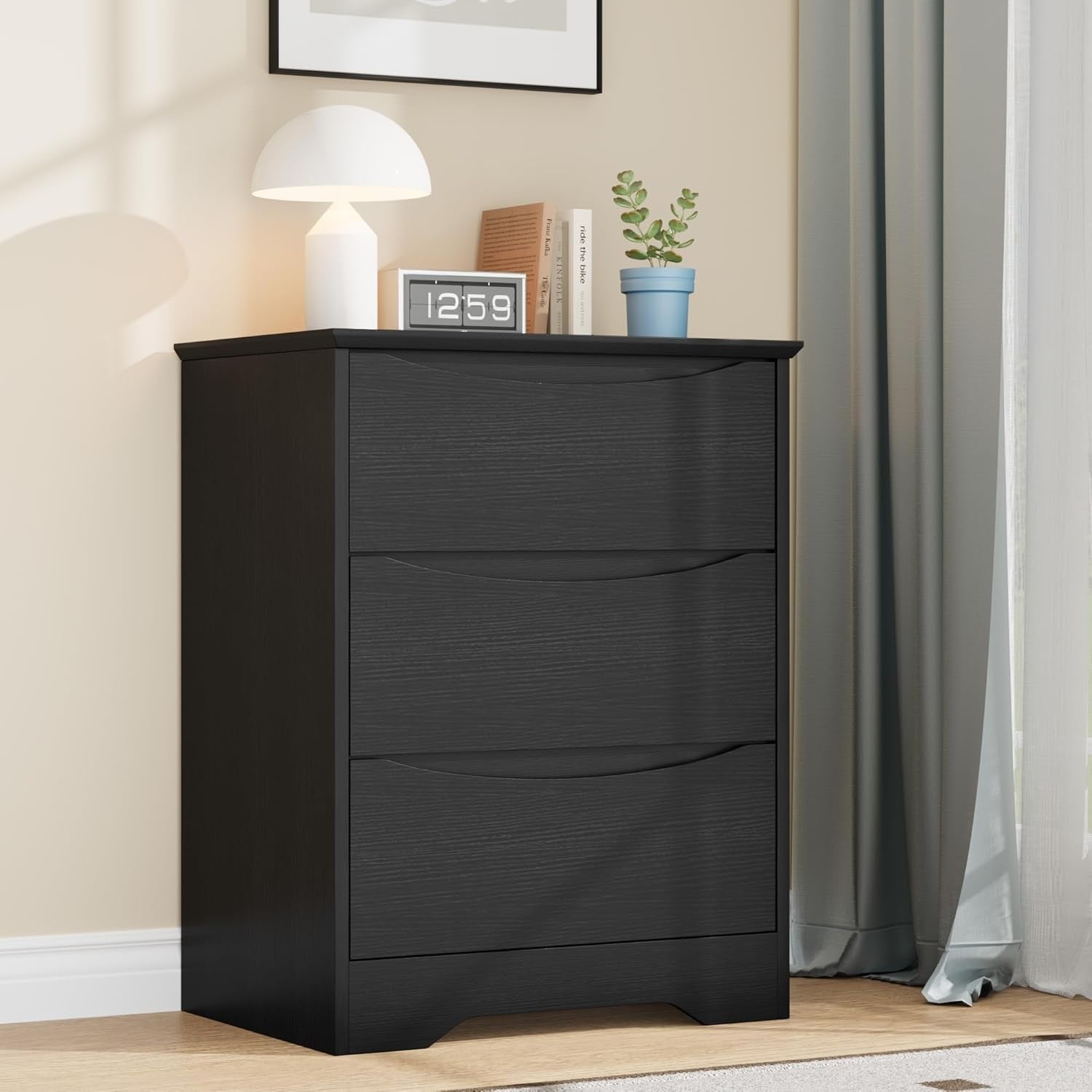 3 Drawer Wooden Dresser for Bedroom, Tall Storage Chest with Wide Top, Black