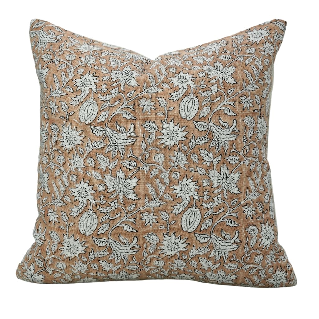 Fabdivine Floral Pillow Cover Heavy Linen Block Print for Living Room Chair Patio Office or Bedroom Decor, Manikarnika