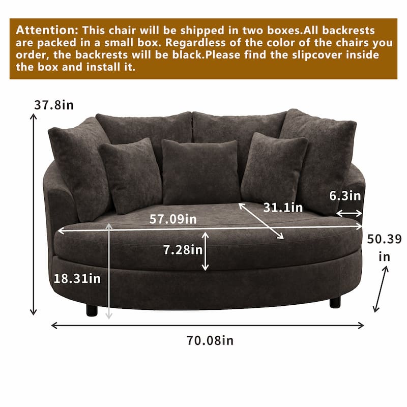70.1"W Modern Chenille Loveseat with 7 Cushions,Oversized Accent chair