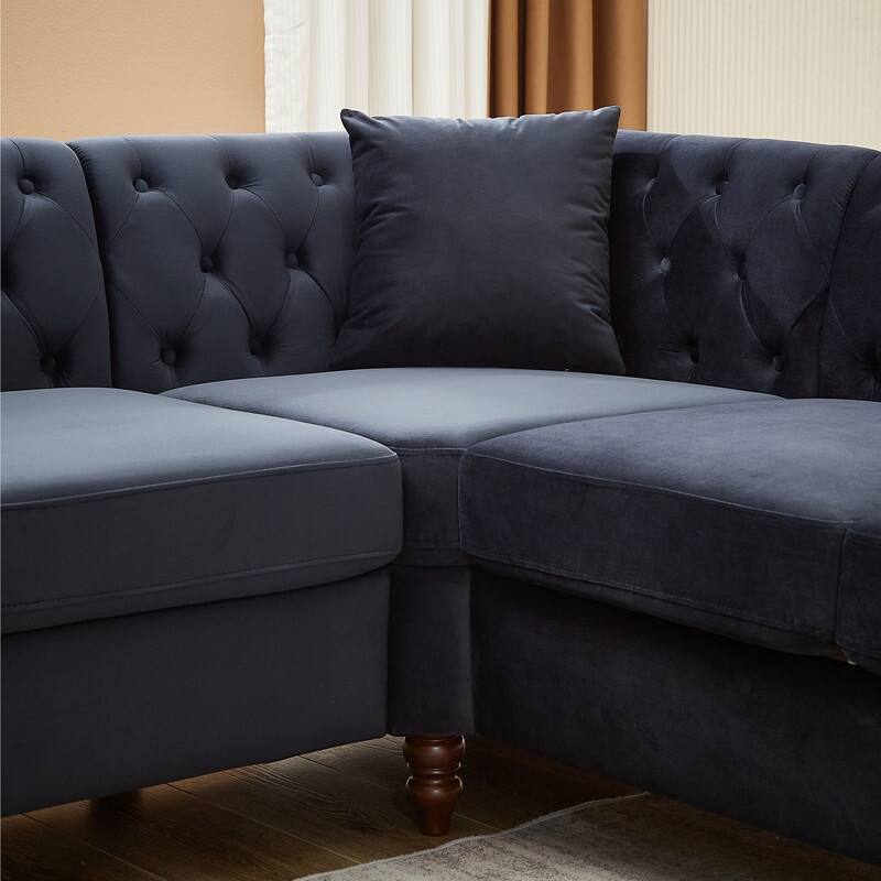 83.5 Inch Velvet Upholstered L-Shaped Sofa Sectional Couch with 3 Pillows