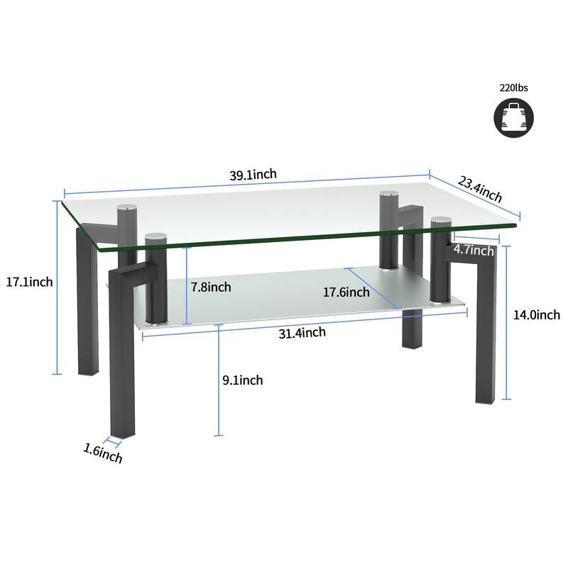 39"Rectangle Glass Coffee Table