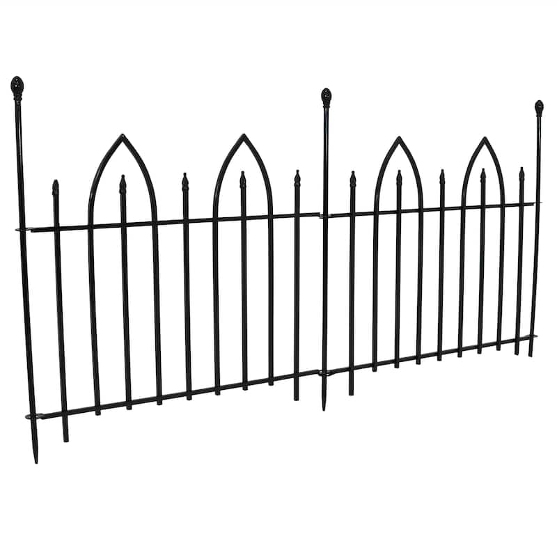 Sunnydaze Gothic Arch Garden Border Fence - 2-Piece - Iron - Black - Medium