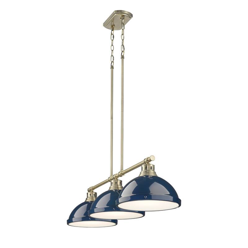 Yep by Golden Lighting Duncan 3-light Island Light in Aged Brass and Navy Blue shade