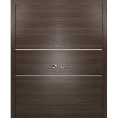 French Double Pocket Doors 36x80 Planum 0110 Chocolate Ash Kit Trims Rail