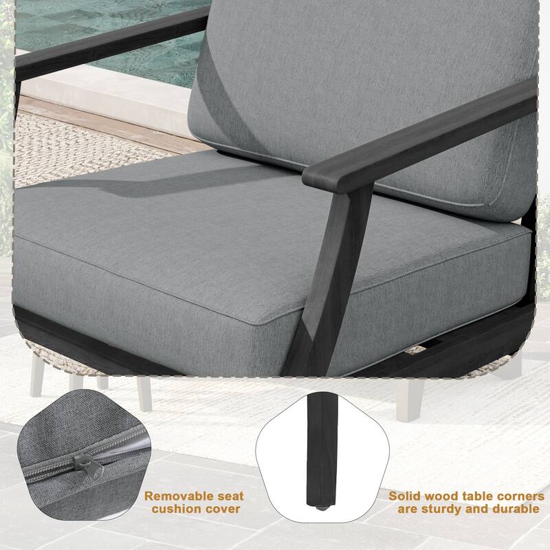 2 Set Patio Teak Wood Outdoor Chair with Cushions