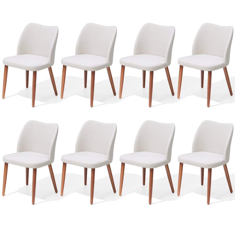Modern Upholstered Dining Chairs with Padded Seat and Wood Legs - Beige - 8PC