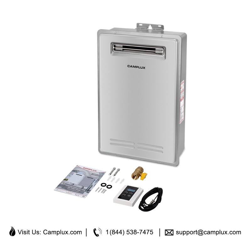CAMPLUX 5.28 GPM Liquid Propane Tankless Water Heater for Whole Home, Outdoor Installation, Grey