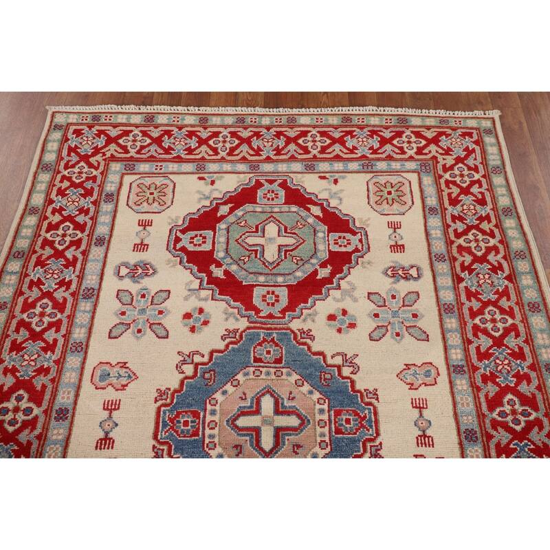 Kazak Area Rug Hand-Knotted Wool Carpet - 4'3" x 6'0"