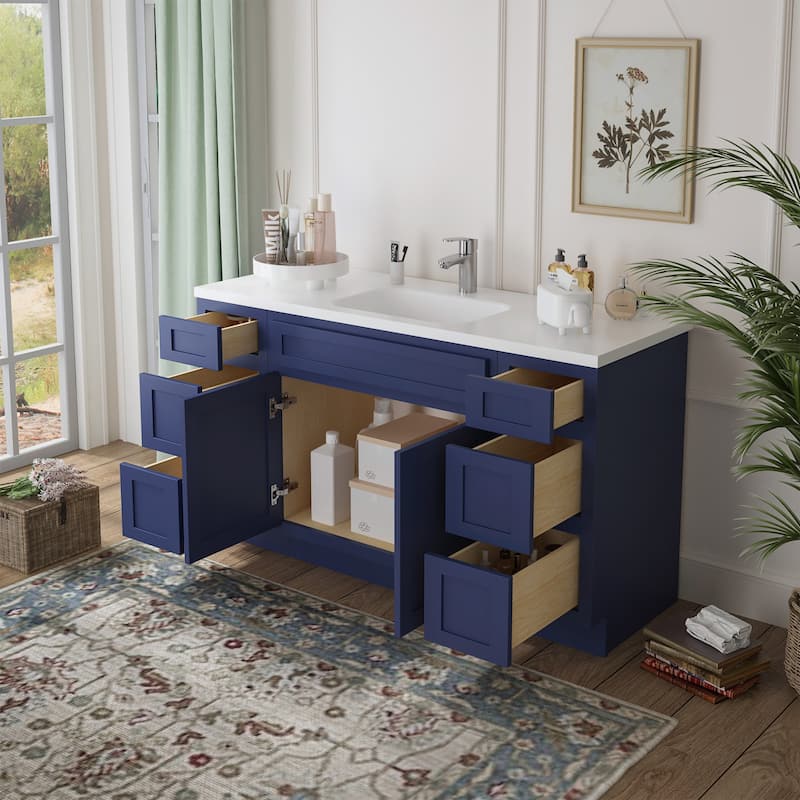Vanity Art 57" Oak Freestanding Bathroom Vanity Cabinet without Top