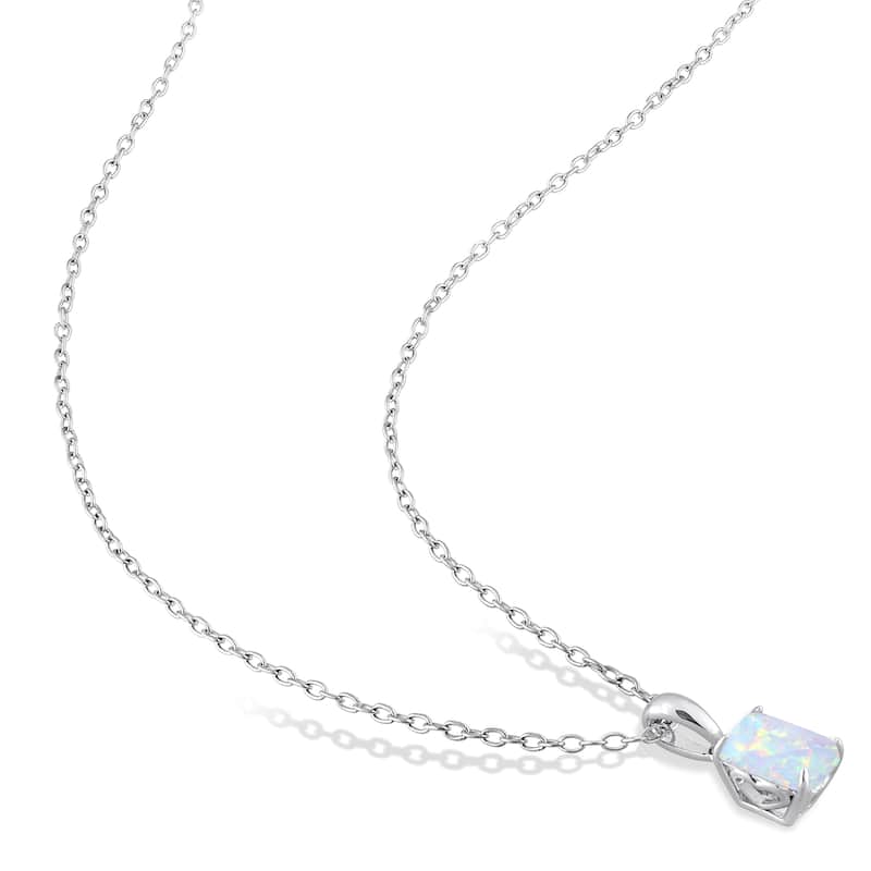 Miadora 2 1/10ct TGW Created Opal 2-Piece Set of Necklace and Earrings Sterling Silver
