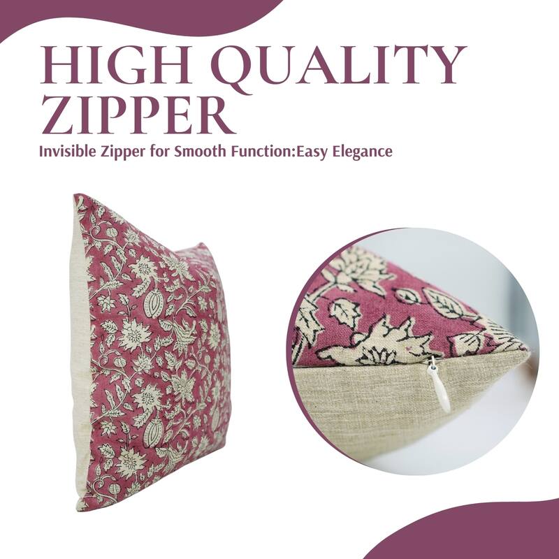 Fabdivine Hand Block printed Boho Floral Pink Pillow Cover for Couch, Dining or Living Room Décor 12x20 Inch, Manikarnika