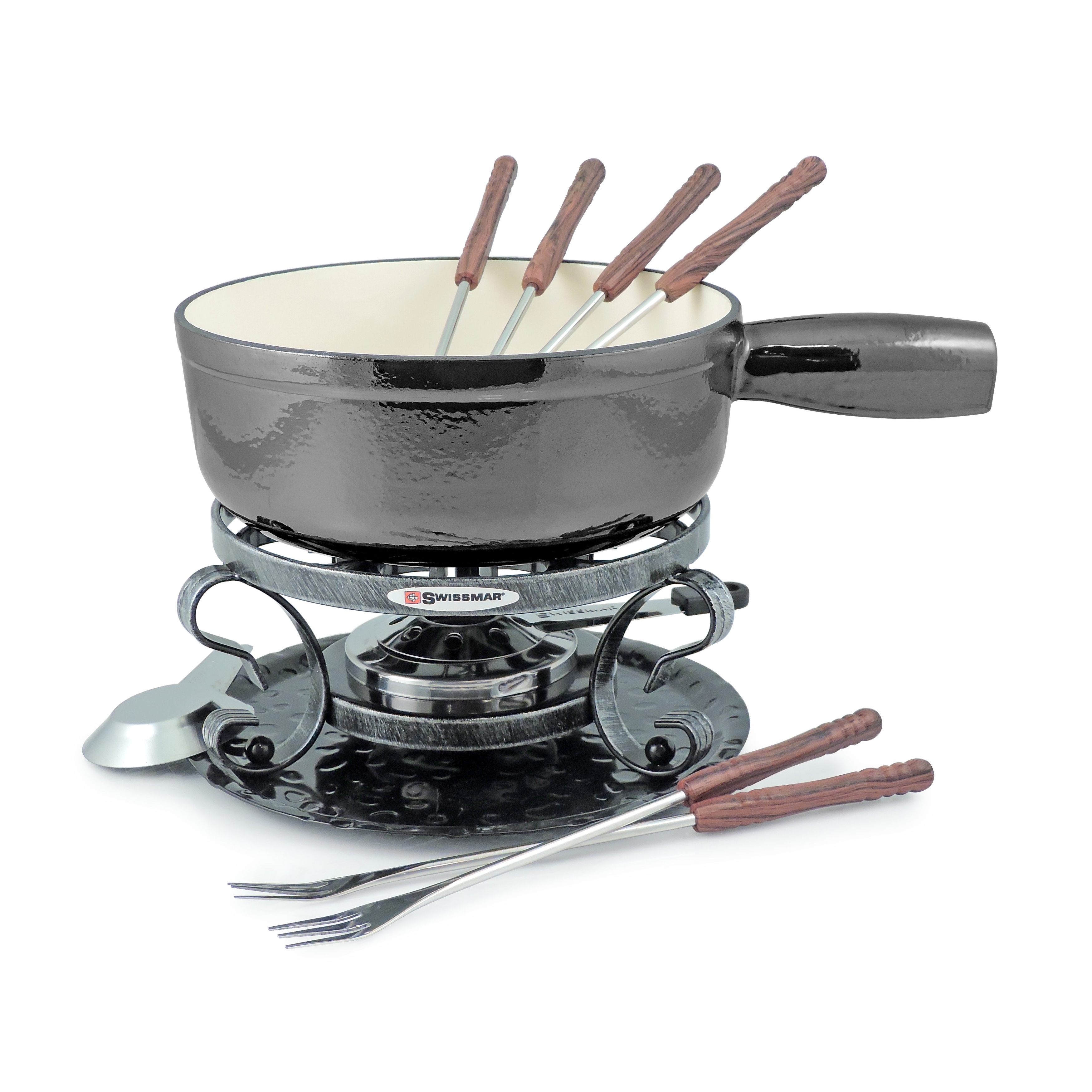 Swissmar Lugano Metallic Black Cast Iron Cheese Fondue Set