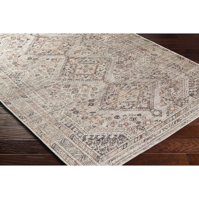 Livabliss Verninac Distressed Medallion Printed Washable Rug
