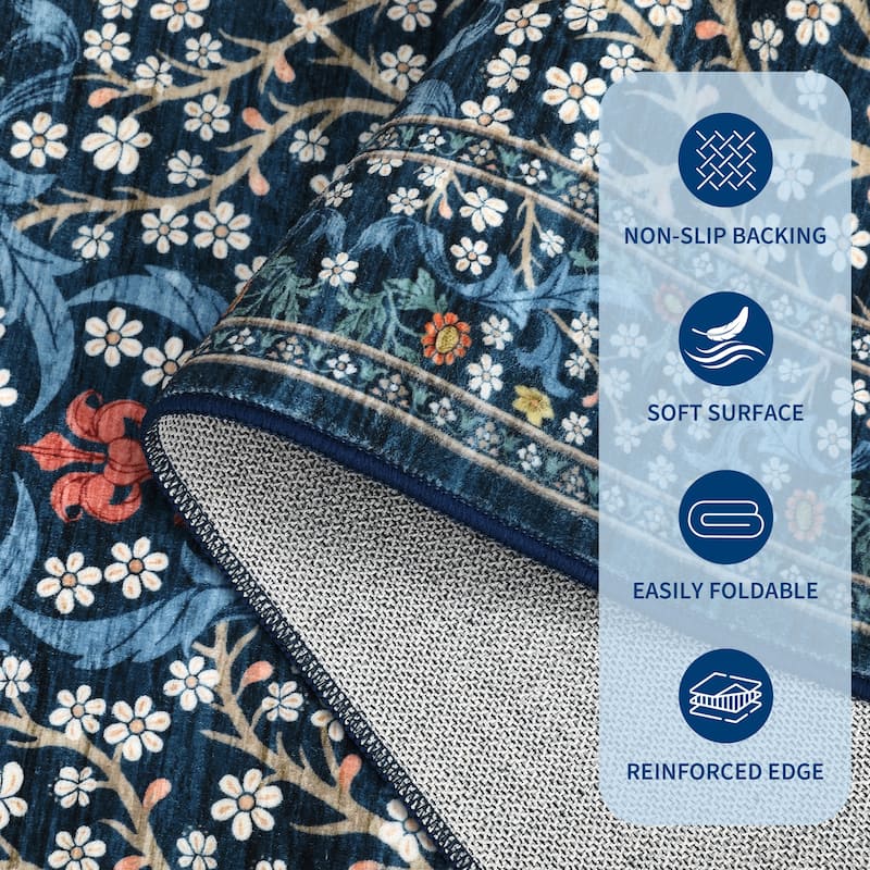 Floral Area Rugs for Living Room Bedroom Indoor Soft Low Pile Non-Slip Rug Farmhouse Rug Home Decor